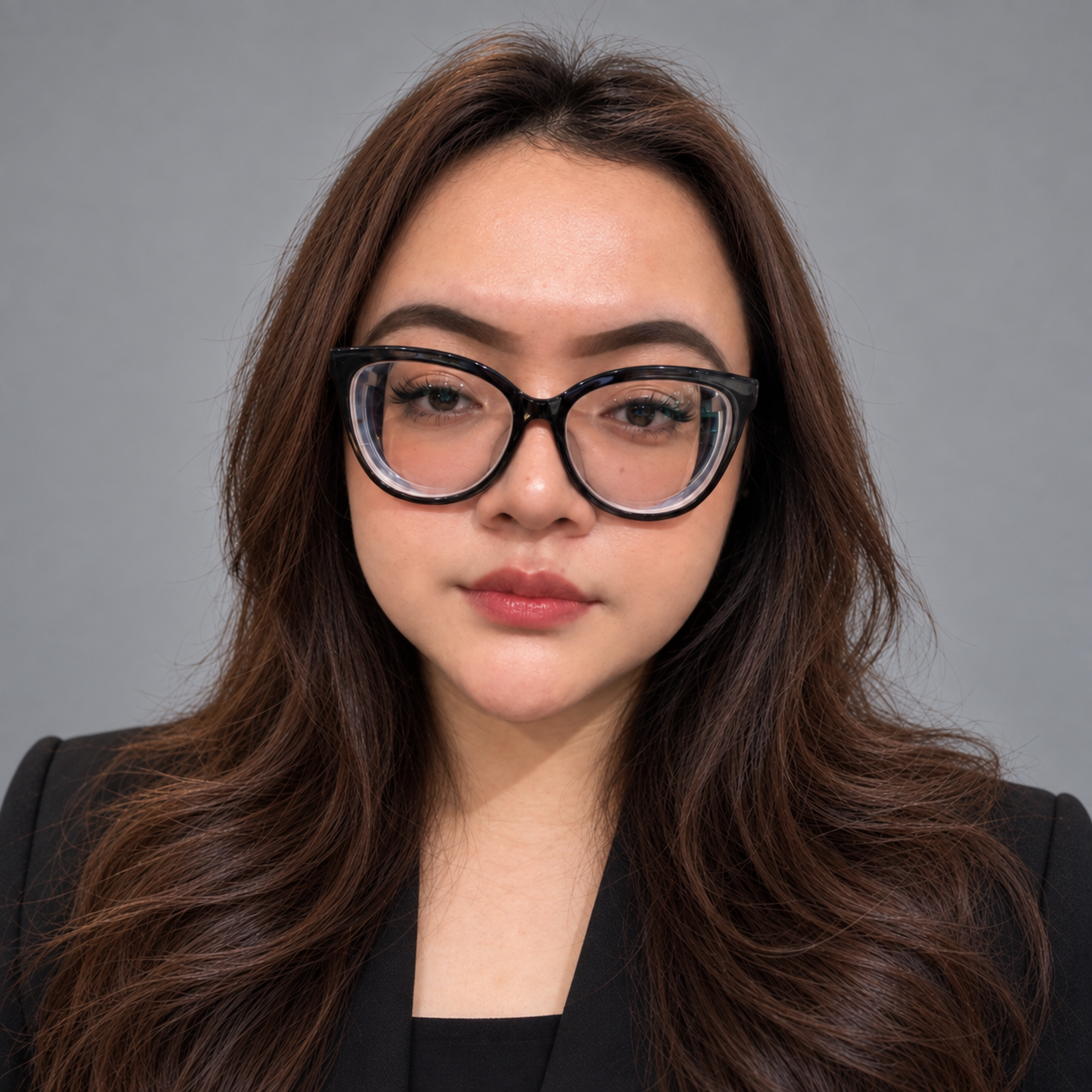 Professional portrait of Nidaa wearing a black blazer and glasses